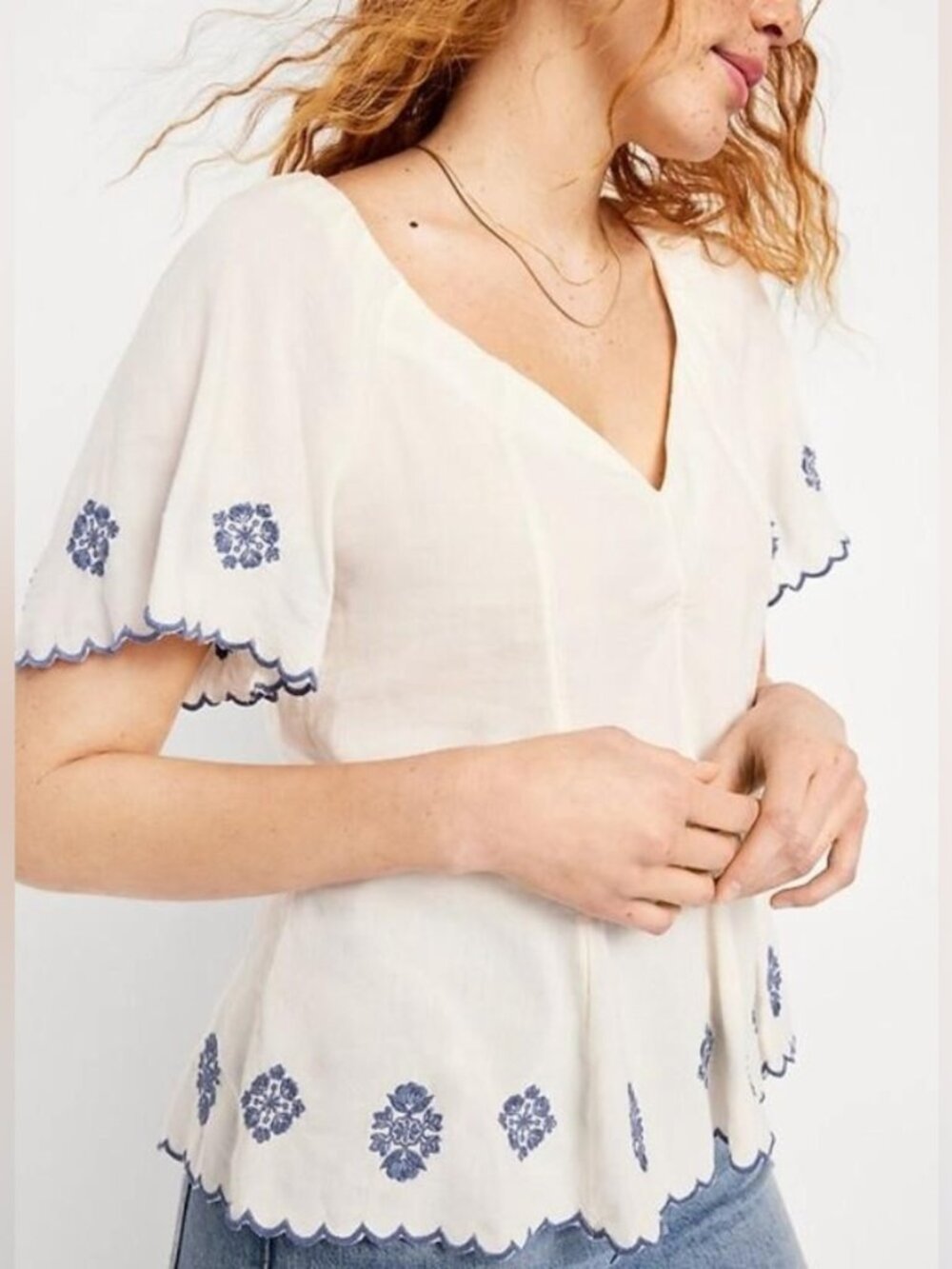 Old Navy White Blue Embroidered Shirt - Picture 1 of 7